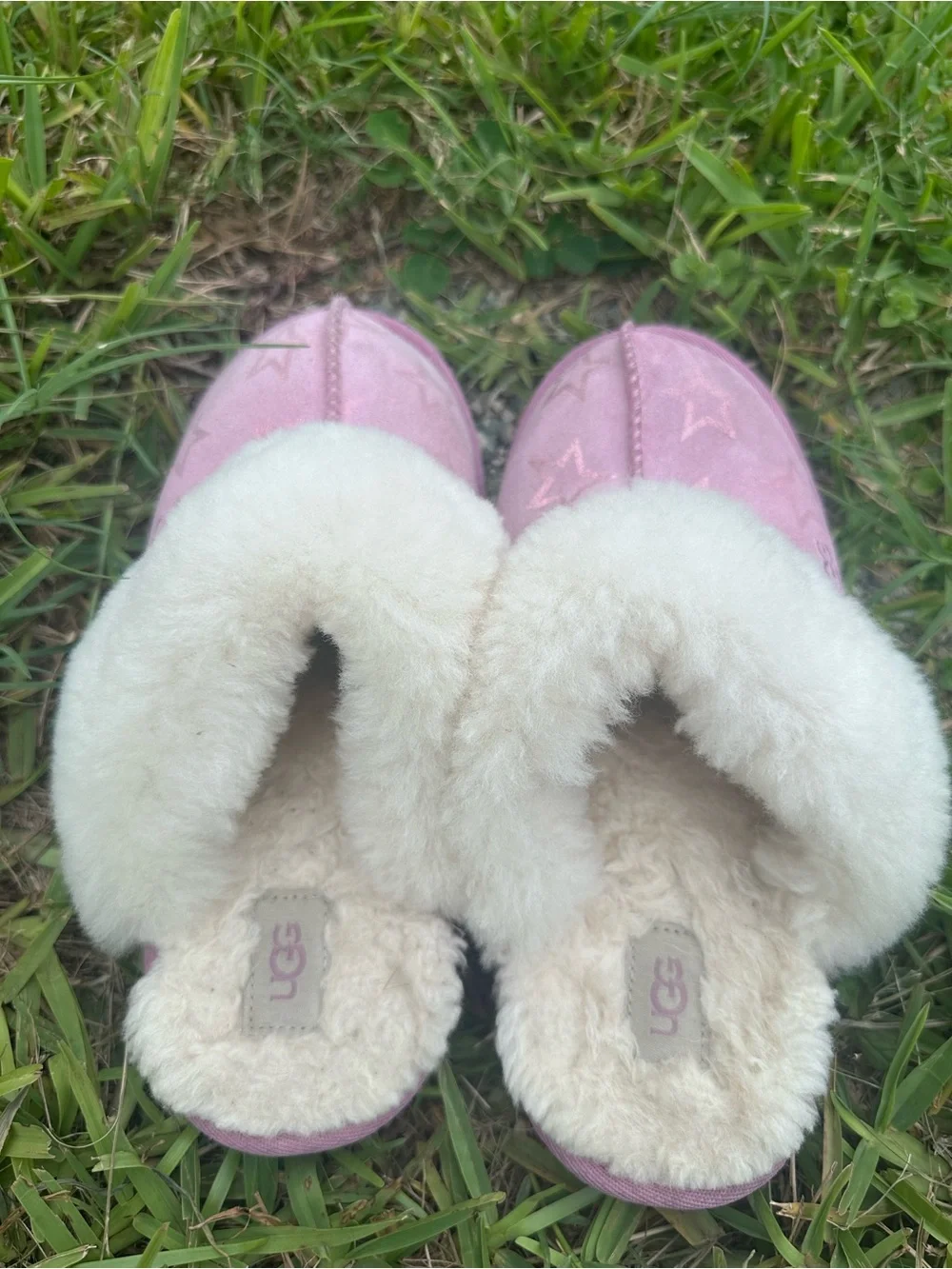 UGG Kids Pink Star Suede Shearling Clog